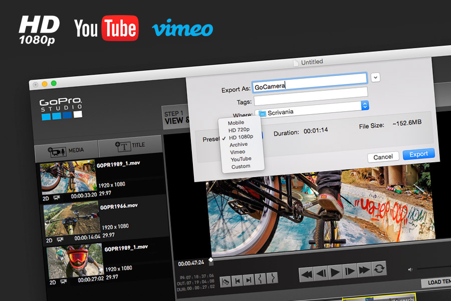 Esportare video con GoPro Studio