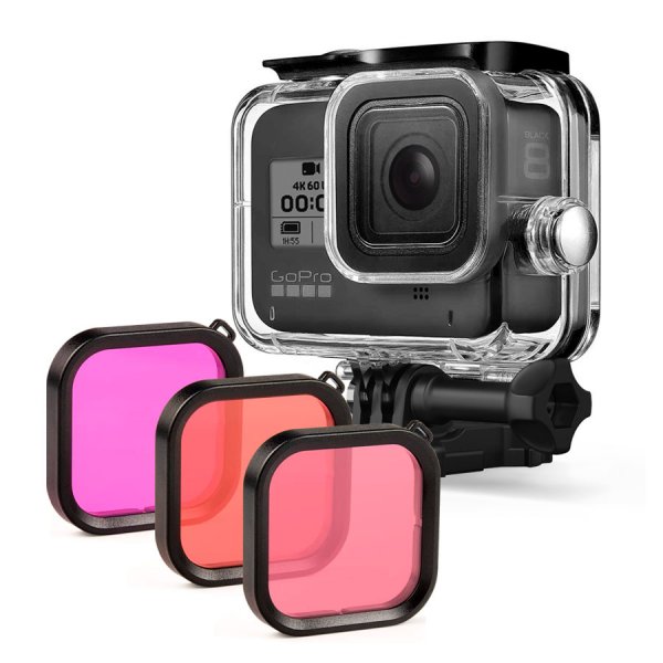 GoCamera Case 40m per GoPro HERO8 Black con 3 Filtri